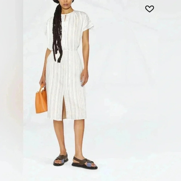 Vince Drapey stripe shirred dress Sz M - Picture 1 of 10